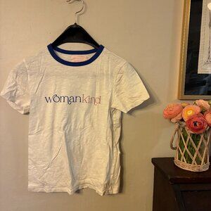 ban.do Womankind White Tshirt Size Small with Blue Neckband